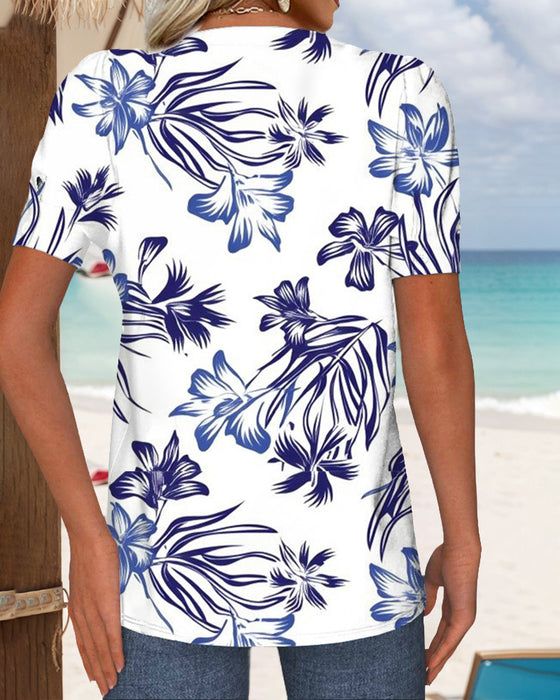 T-Shirt Ronde Hals Bloemprint Gebreid