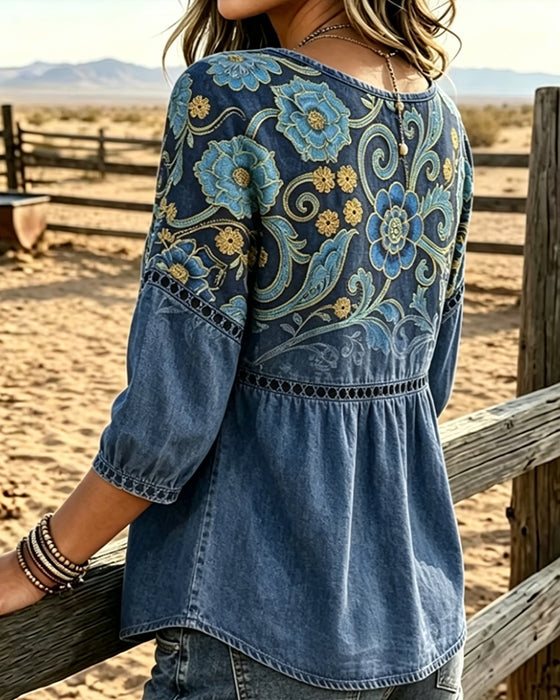 Blouse Hol Uit Print Vintage