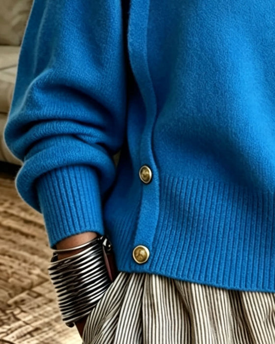 Pullover Diagonaal Metaal Knoop Turtleneck