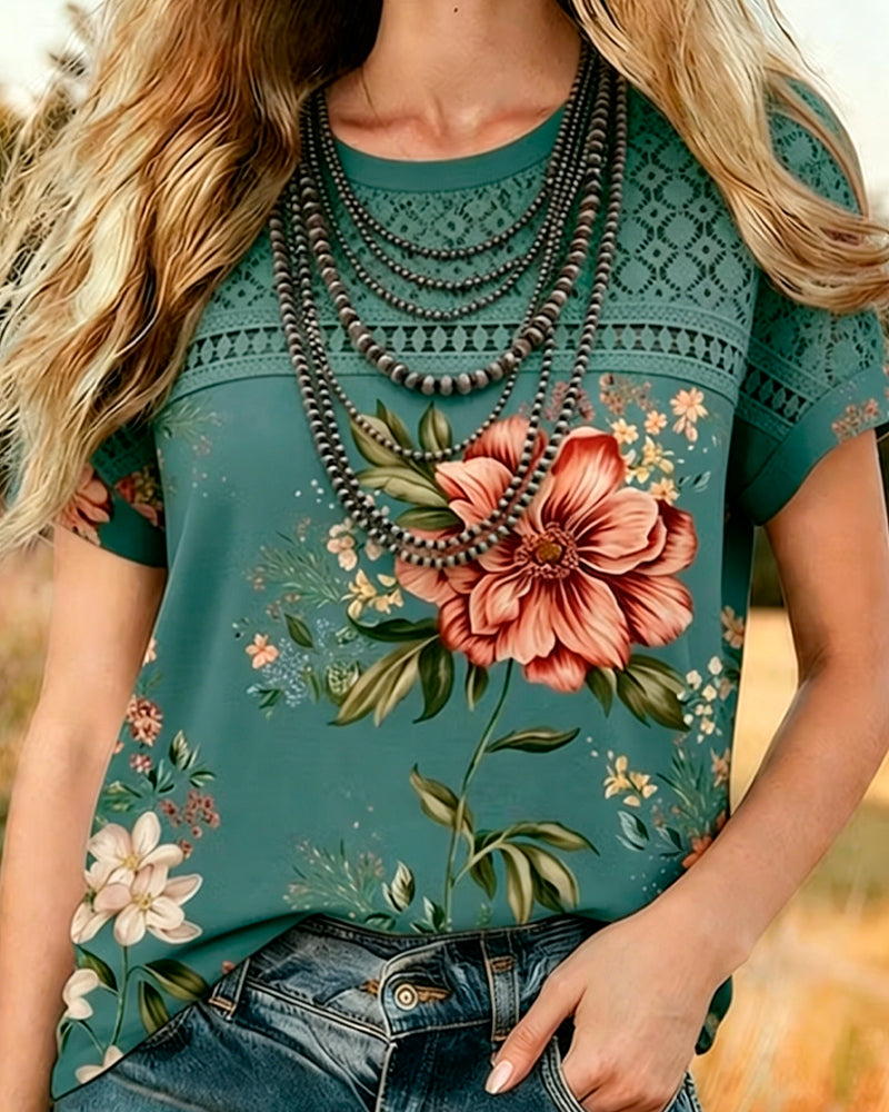 T-Shirt Cut-Out Patchwork Korte Mouw