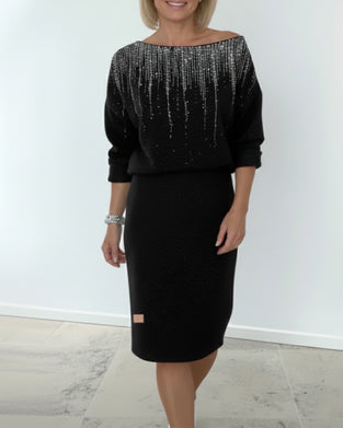 Jurk Stijlvolle Ronde Hals Gedrukt Lange Mouwen