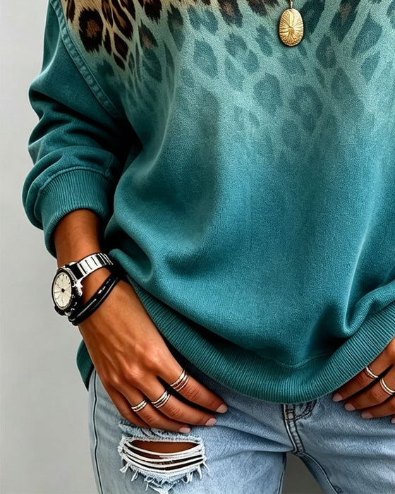 Top Gradient Off-schouder Luipaard Print