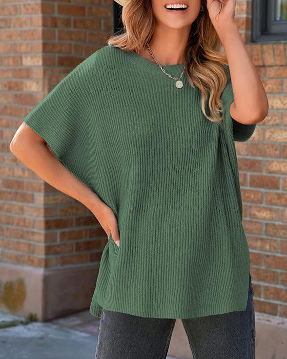 Pullover Effen Ronde Hals Vleermuismouw