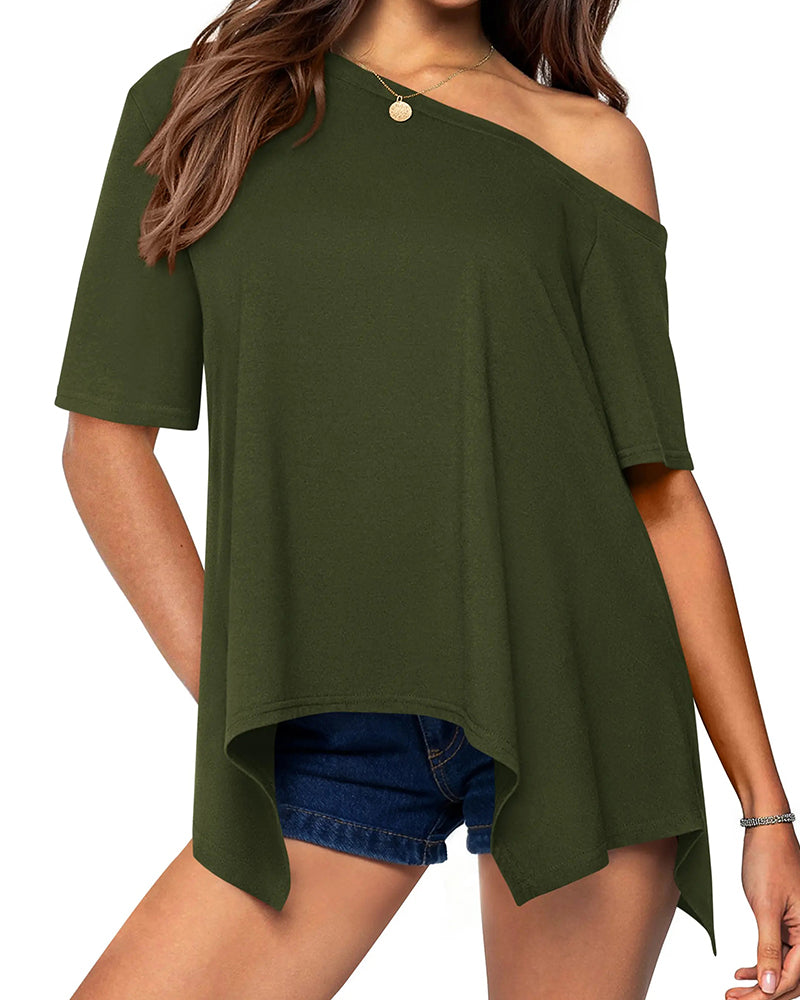 T-shirt Effen Kleur Onregelmatig