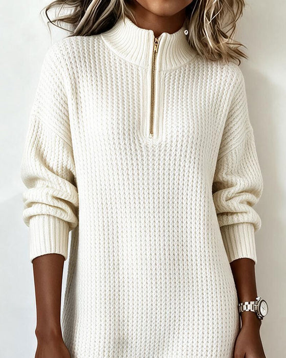 Trui Jurk Half-Zip Turtleneck Effen