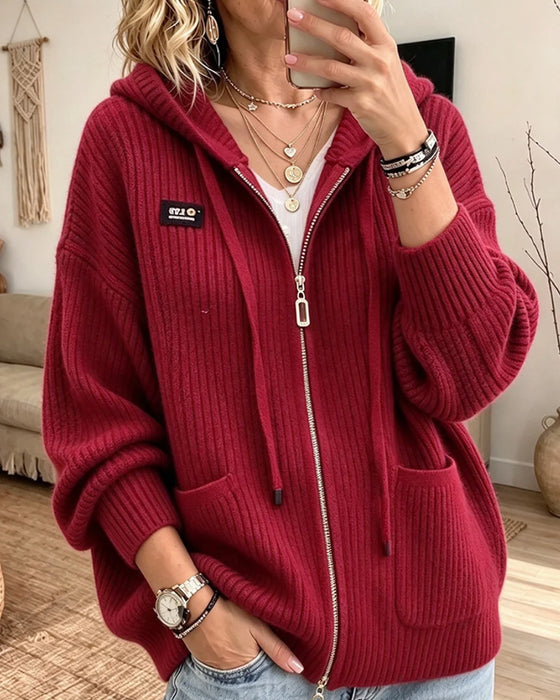 Cardigan Trekkoord Rits Zak Trui