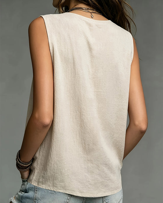 Blouse Tank-Stijl Mouwloos Gerimpeld V-Hals
