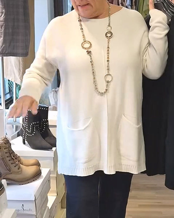 Trui Ronde Hals Effen Zak Loose