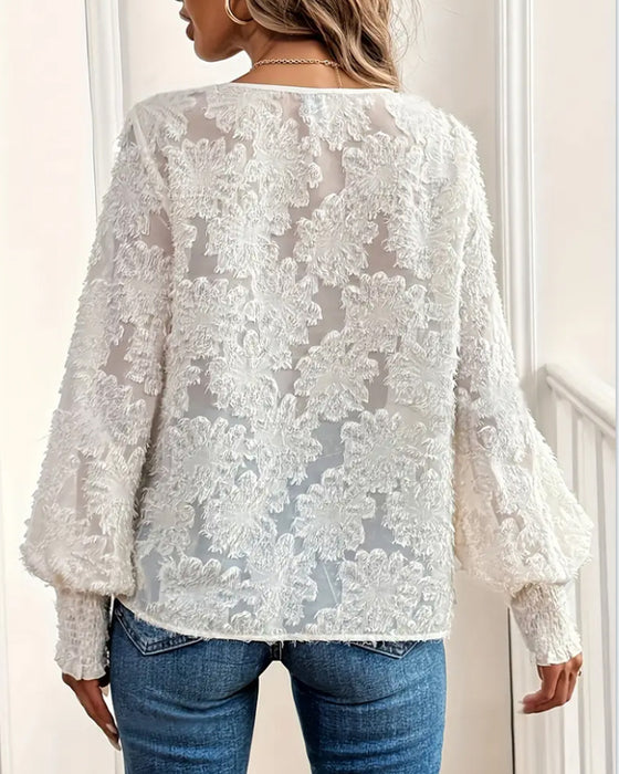 Blouse Lantaernmouwen Elegante V-hals