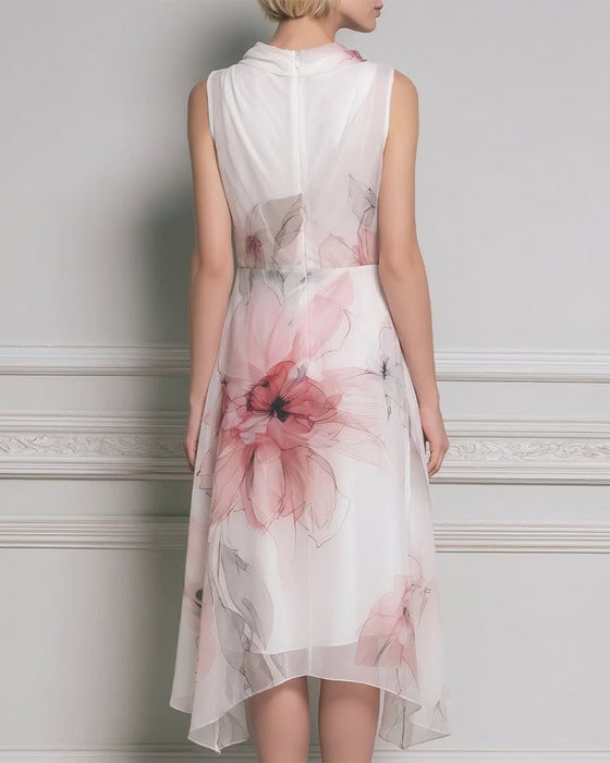 Jurk Mock Hals Mouwloos Bloemen