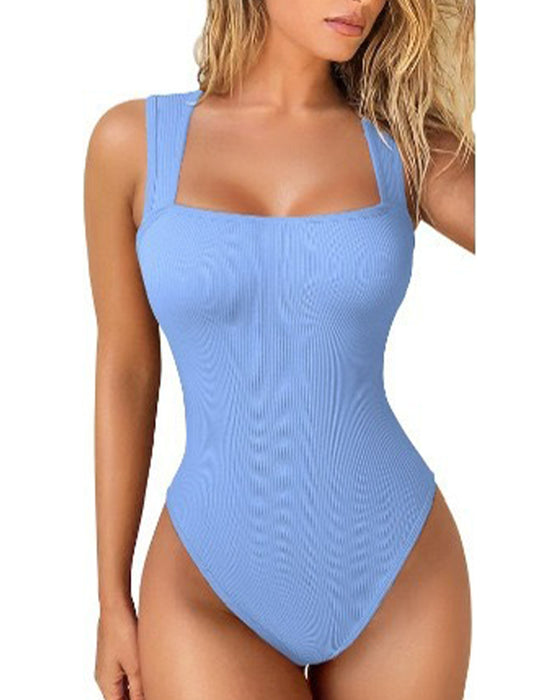 Effen kleur mouwloos tank bodysuit