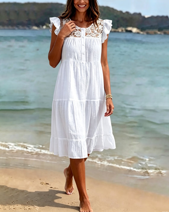 Jurk Flutter Mouw Kant Patchwork