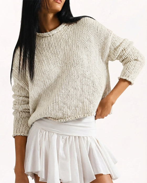Pullover Ronde Hals Kort Lange Mouw Effen