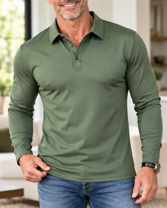 Heren Polo Met Lange Mouwen, Kraag En Knoopsluiting