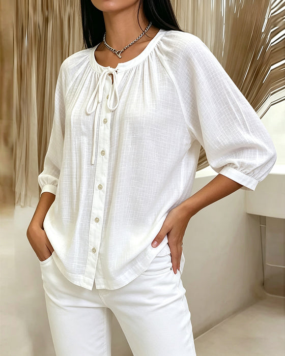 Blouse Ronde Hals Effen Kleur