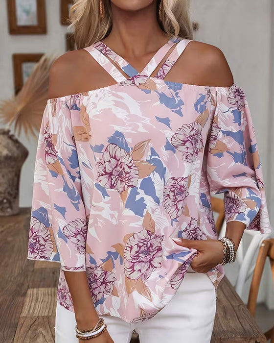 Blouse Bloemen Kruis Off-Shoulder