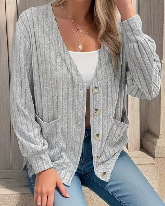 Effen jasje met V-hals en lange mouwen