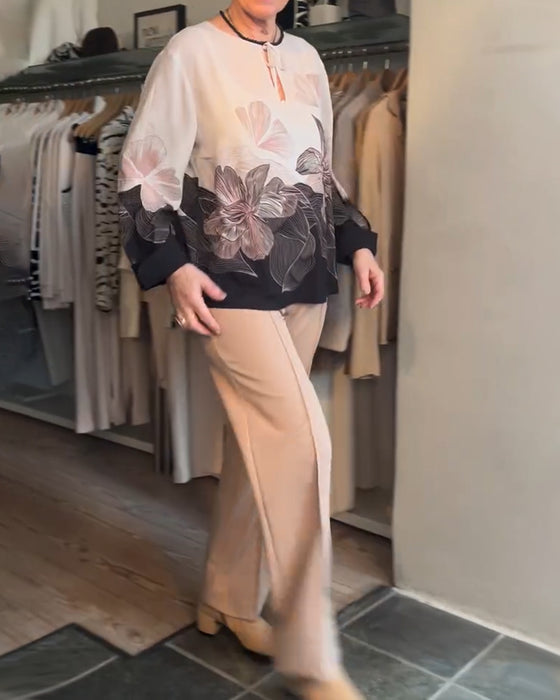 Blouse Strik Lange Mouw Plaatsings Print