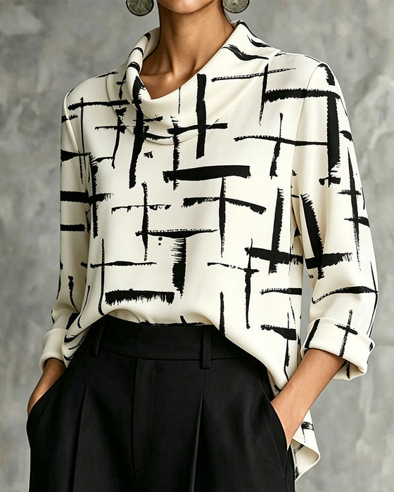 Blouse Mock Cowl Hals Kruis Patroon