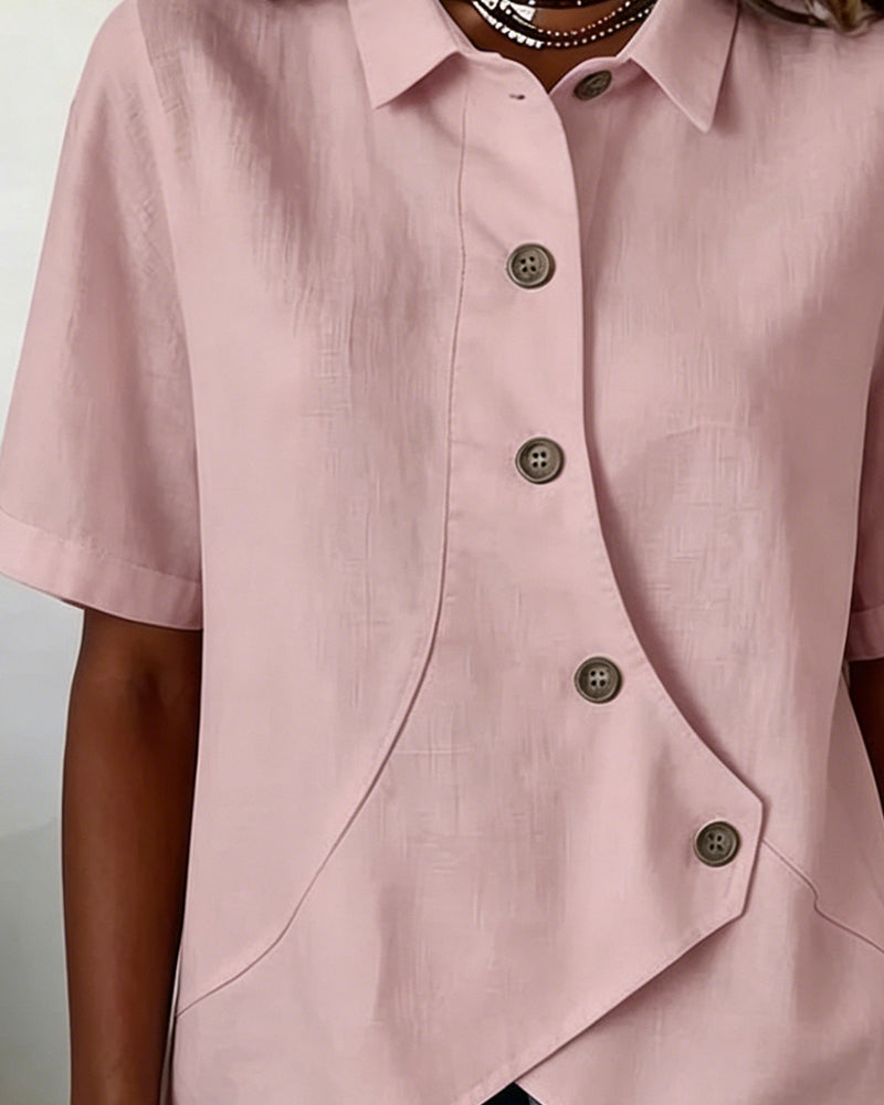 Overhemd Asymmetrisch Katoen-linnen Knoopsluiting Button-Down