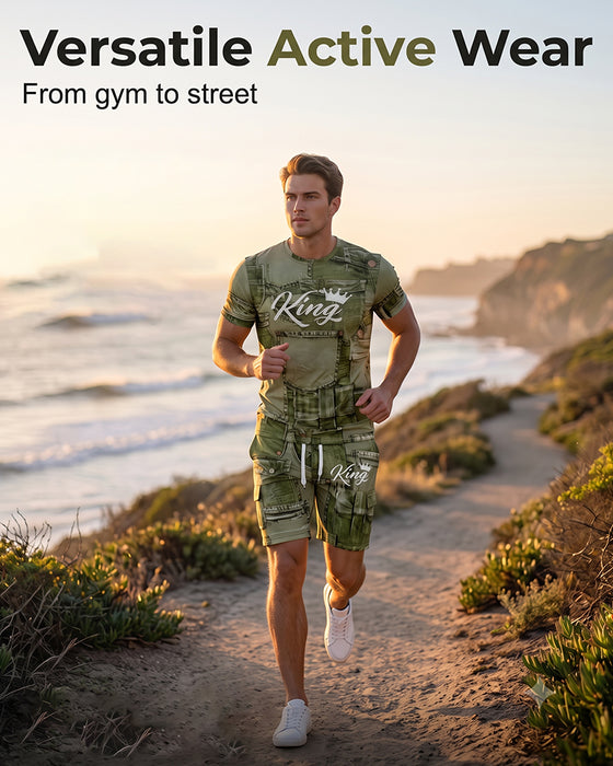 Herenset Met Rondhals Monogram-T-Shirt En Trekkoord-Shorts