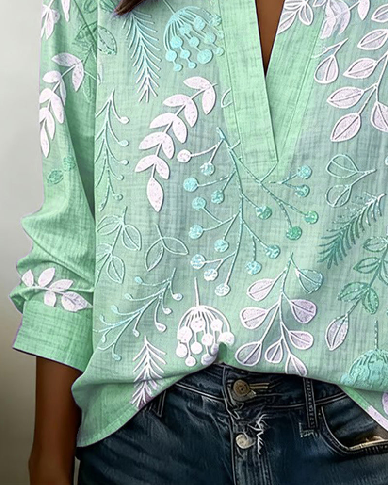 Blouse Met Bloemenprint En Opstaande Kraag