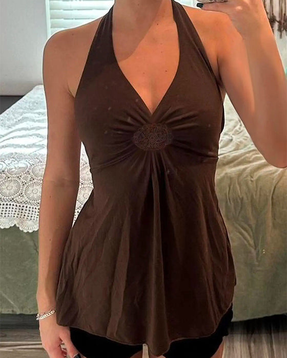 Tank Top Halter V-Hals Twist Effen