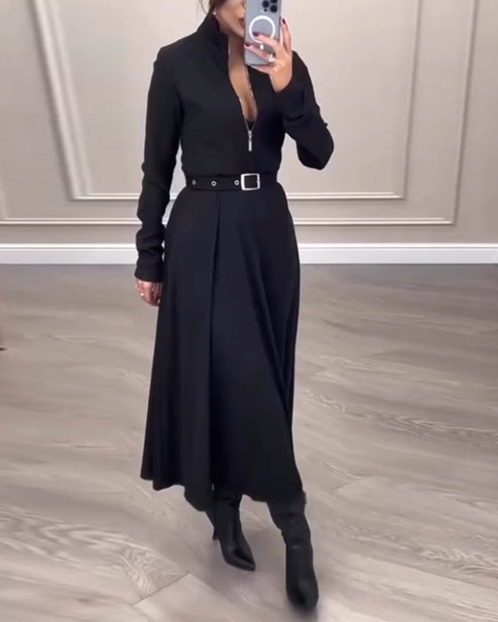 Jurk met opstaande kraag met rits