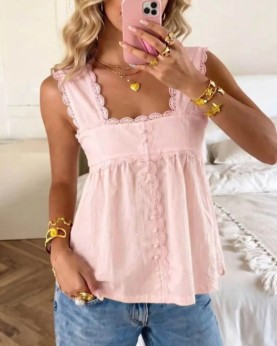 Tank Top Effen Kleur Vierkante Hals Kant