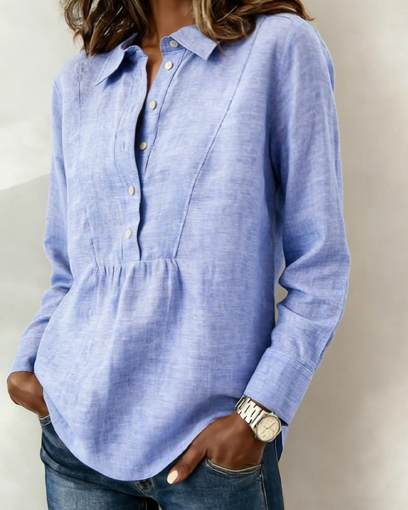 Blouse Geknoopt Revers Katoen Linnen