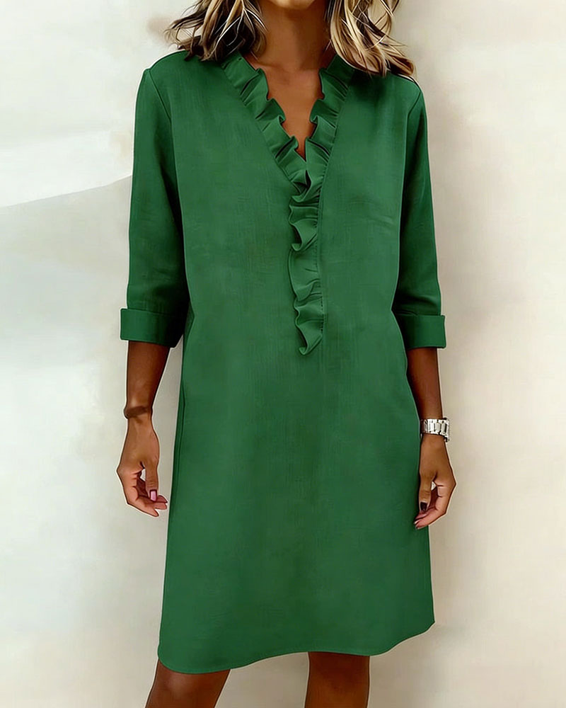 Jurk Gerimpelde V-Hals Effen Kleur