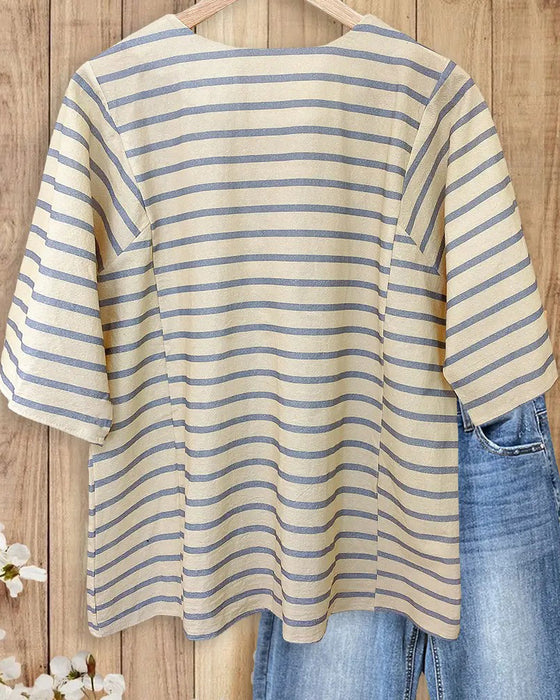 Blouse Streep Textuur Halve Mouw Ontspannen