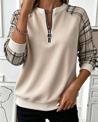 Sweatshirt Ronde Hals Rits Geruit
