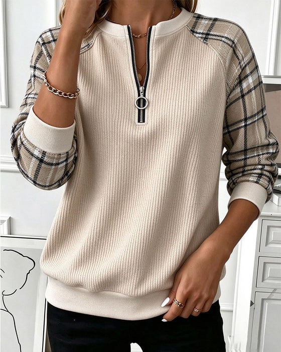 Sweatshirt Ronde Hals Rits Geruit