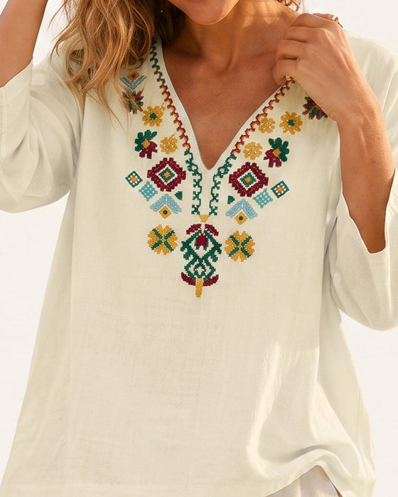 Blouse V-Hals Bohemien Bedrukt