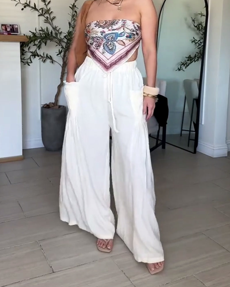 Broek Trekkoord Geplooid Zak Wijd Been