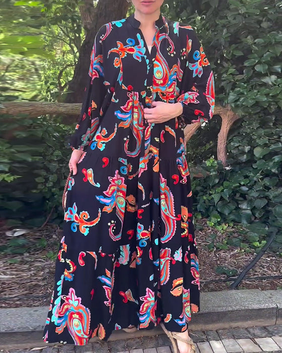 Vintage patchworkjurk met lange mouwen en print