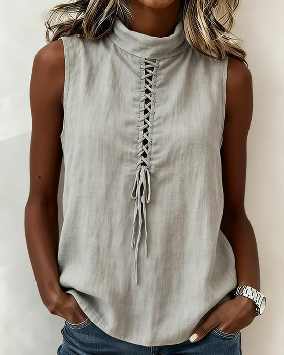 Tank Top Mock Neck Stropdas Mouwloos