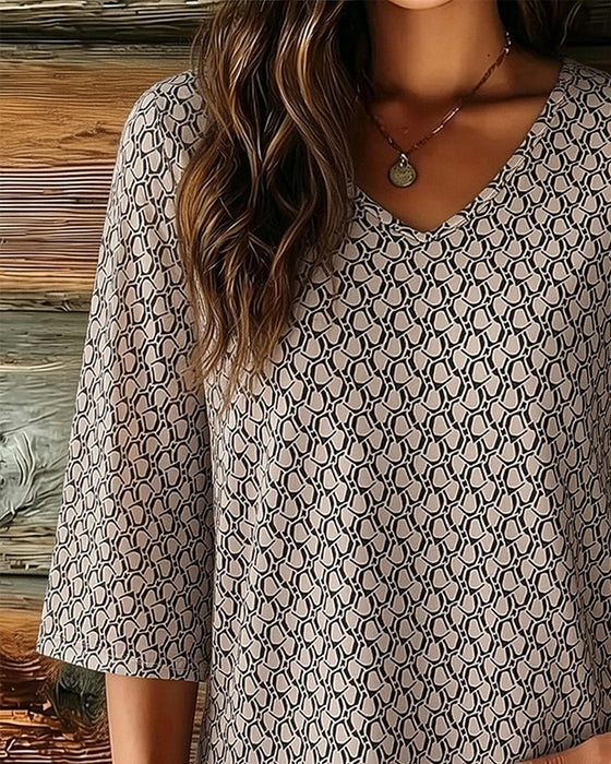 Blouse V-Hals Halflange Mouw Casual
