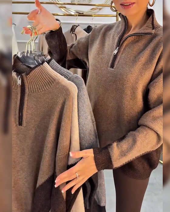 Pullover Met Halfrits En Contrasterende Kleur
