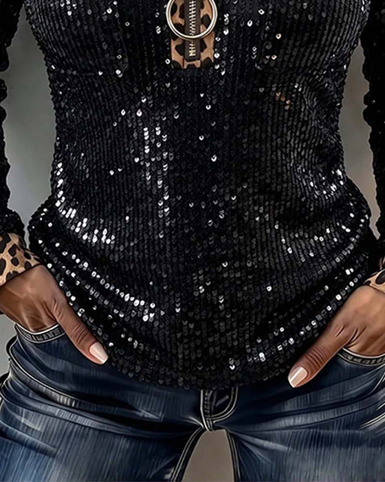 Top Stijlvol Luipaard Patchwork Rits