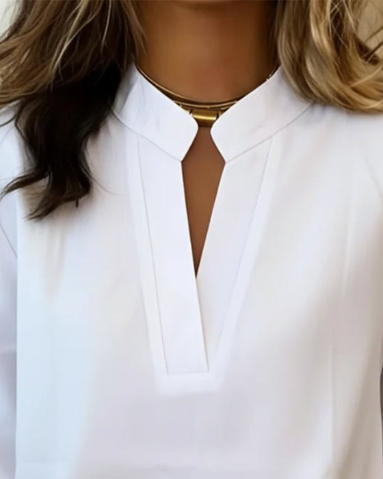 Top Van 100% Katoen Met V-Hals En Driekwart Mouw