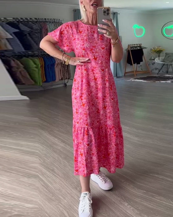 Jurk Pofmouw Korte Mouw Bloemenprint