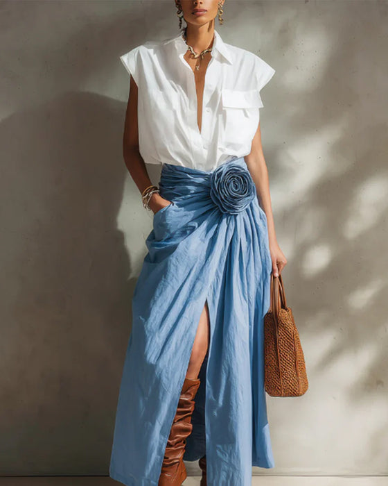 Blouse Diepe V Knoopsgat Mouwloos