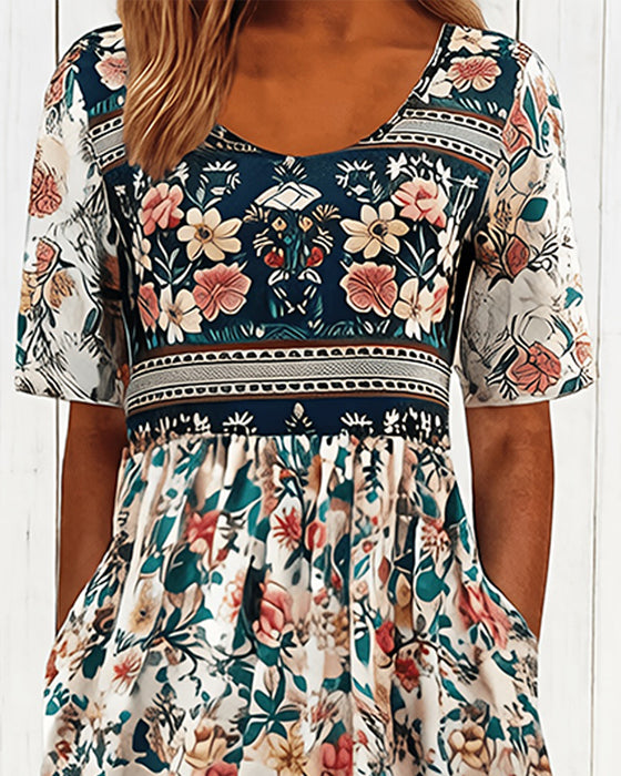 Jurk Vintage Bloemen Getailleerd Midi