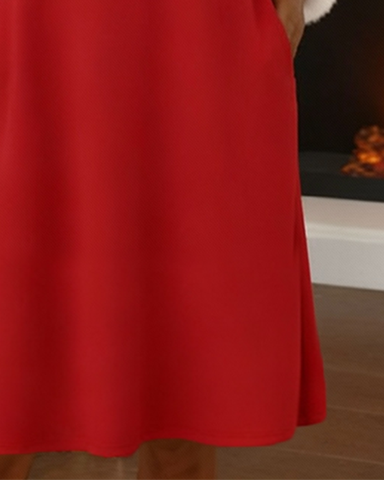 Jurk Met V-Hals En Pluizig Contrast