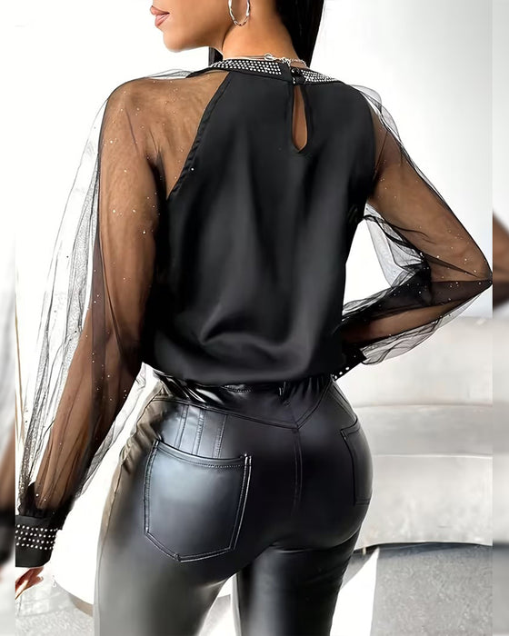 Bloes Hot Rhinestone Mesh Lange Mouw Modieus