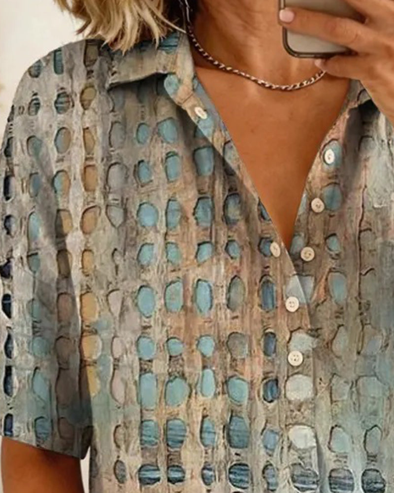Blouse Stippenprint Knoop Half Knoopsluiting