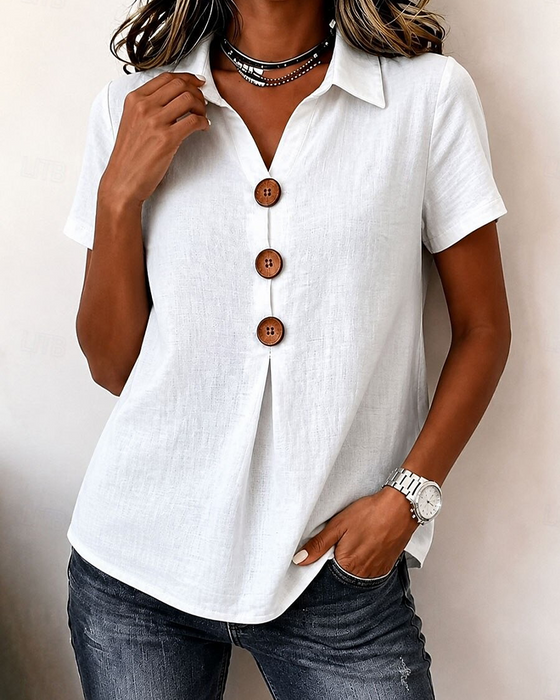 Blouse Slag Drie-Knoop Korte Mouw