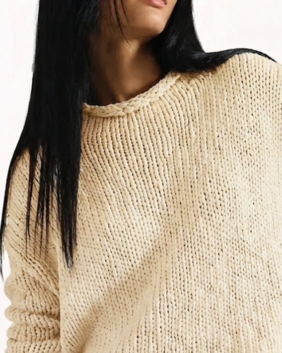Pullover Ronde Hals Kort Lange Mouw Effen